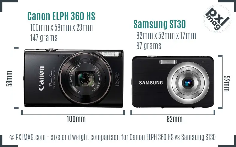 Canon ELPH 360 HS vs Samsung ST30 size comparison