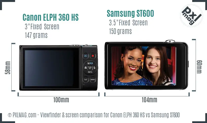Canon ELPH 360 HS vs Samsung ST600 Screen and Viewfinder comparison
