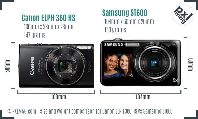 Canon ELPH 360 HS vs Samsung ST600 size comparison