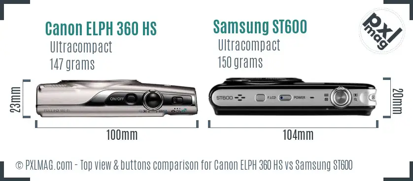 Canon ELPH 360 HS vs Samsung ST600 top view buttons comparison
