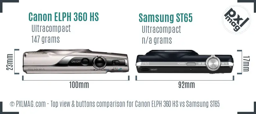 Canon ELPH 360 HS vs Samsung ST65 top view buttons comparison