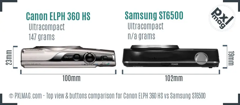 Canon ELPH 360 HS vs Samsung ST6500 top view buttons comparison