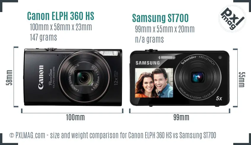 Canon ELPH 360 HS vs Samsung ST700 size comparison