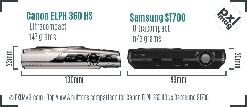 Canon ELPH 360 HS vs Samsung ST700 top view buttons comparison