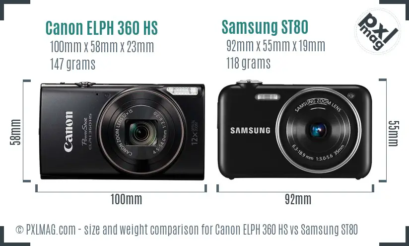 Canon ELPH 360 HS vs Samsung ST80 size comparison