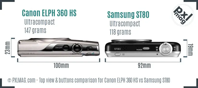 Canon ELPH 360 HS vs Samsung ST80 top view buttons comparison