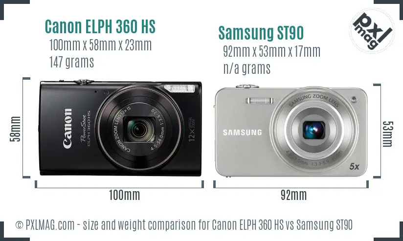 Canon ELPH 360 HS vs Samsung ST90 size comparison
