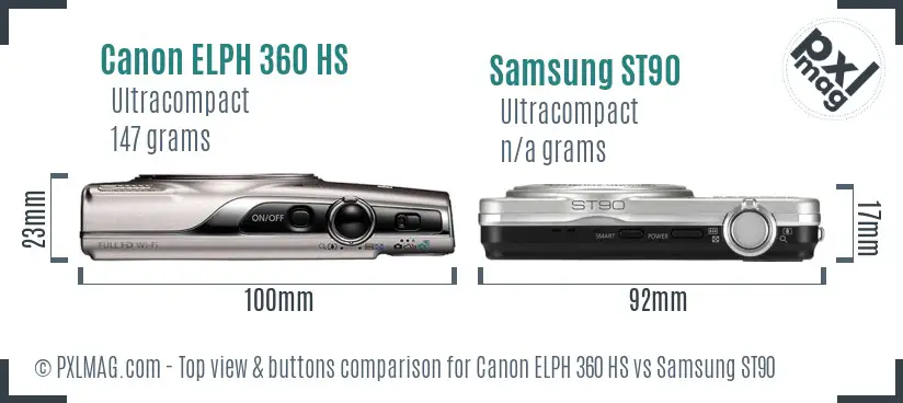Canon ELPH 360 HS vs Samsung ST90 top view buttons comparison