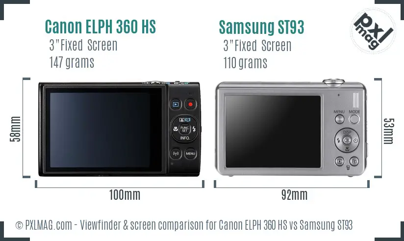 Canon ELPH 360 HS vs Samsung ST93 Screen and Viewfinder comparison