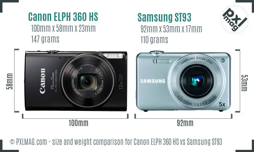 Canon ELPH 360 HS vs Samsung ST93 size comparison