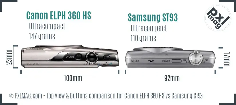 Canon ELPH 360 HS vs Samsung ST93 top view buttons comparison
