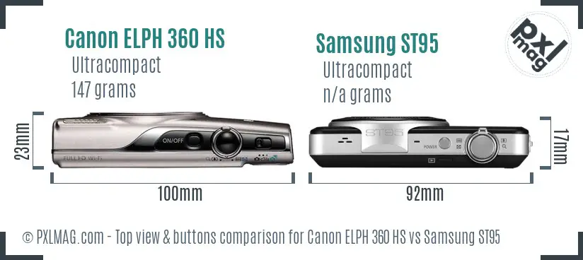 Canon ELPH 360 HS vs Samsung ST95 top view buttons comparison