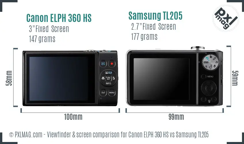 Canon ELPH 360 HS vs Samsung TL205 Screen and Viewfinder comparison