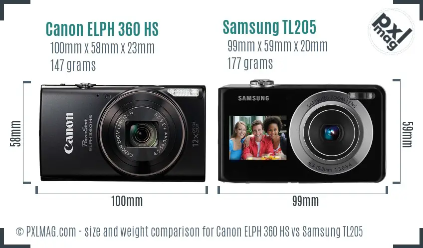 Canon ELPH 360 HS vs Samsung TL205 size comparison