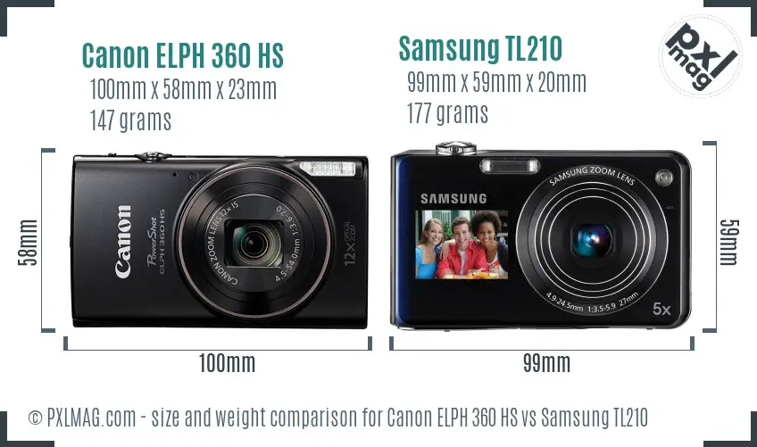Canon ELPH 360 HS vs Samsung TL210 size comparison