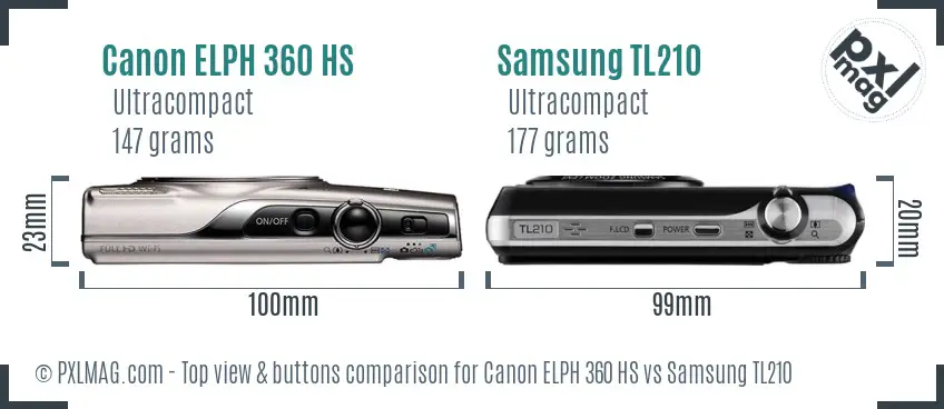 Canon ELPH 360 HS vs Samsung TL210 top view buttons comparison