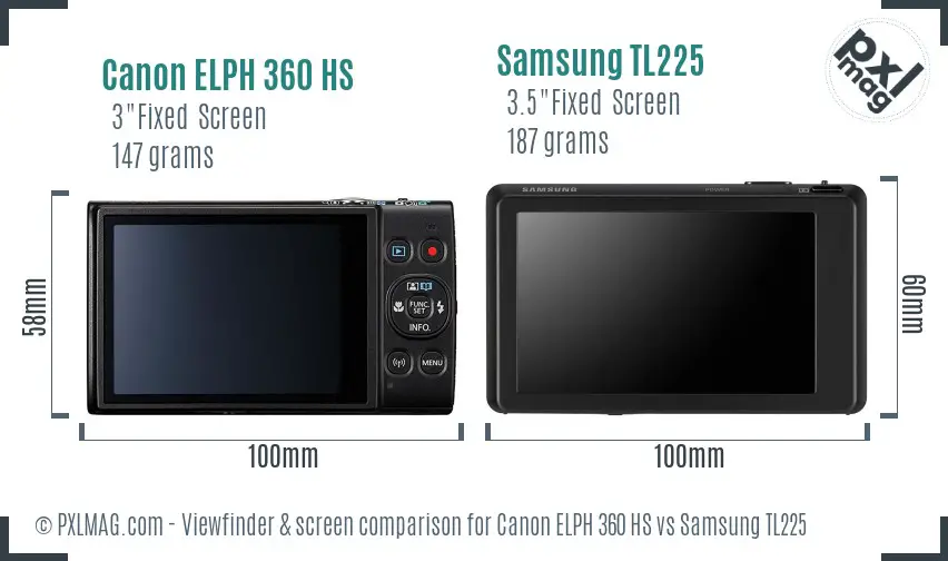 Canon ELPH 360 HS vs Samsung TL225 Screen and Viewfinder comparison