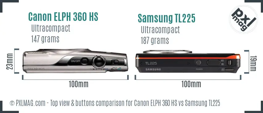 Canon ELPH 360 HS vs Samsung TL225 top view buttons comparison