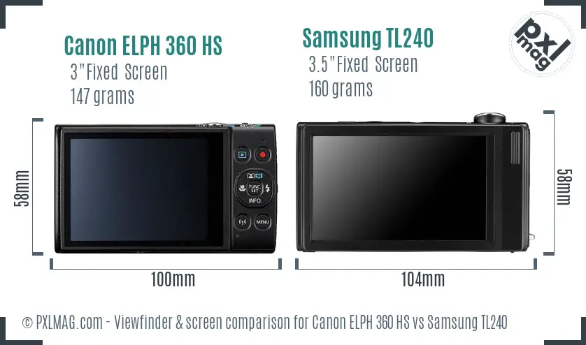 Canon ELPH 360 HS vs Samsung TL240 Screen and Viewfinder comparison