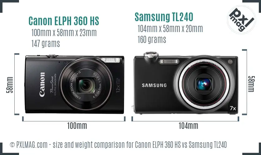 Canon ELPH 360 HS vs Samsung TL240 size comparison