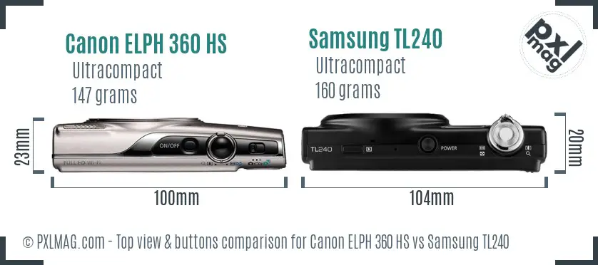 Canon ELPH 360 HS vs Samsung TL240 top view buttons comparison