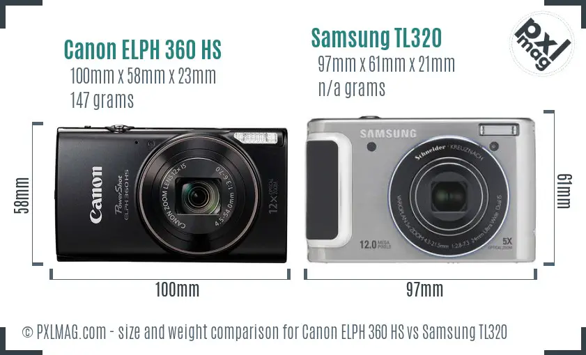 Canon ELPH 360 HS vs Samsung TL320 size comparison