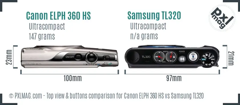 Canon ELPH 360 HS vs Samsung TL320 top view buttons comparison