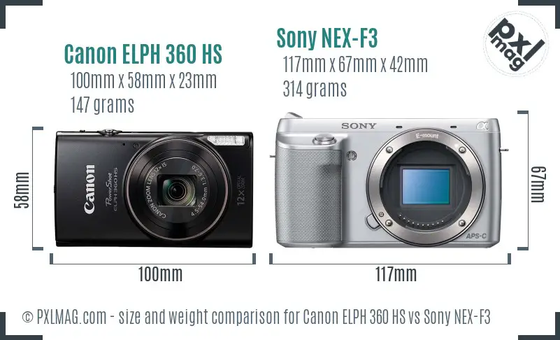 Canon ELPH 360 HS vs Sony NEX-F3 size comparison