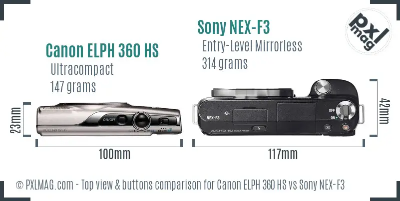 Canon ELPH 360 HS vs Sony NEX-F3 top view buttons comparison