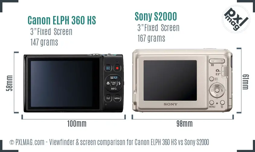 Canon ELPH 360 HS vs Sony S2000 Screen and Viewfinder comparison