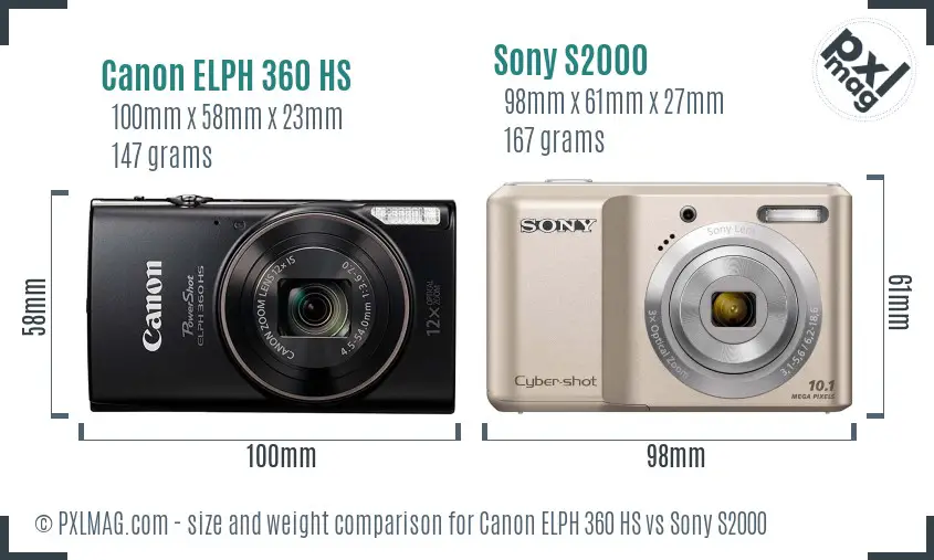 Canon ELPH 360 HS vs Sony S2000 size comparison