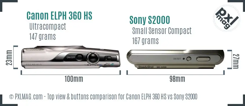 Canon ELPH 360 HS vs Sony S2000 top view buttons comparison