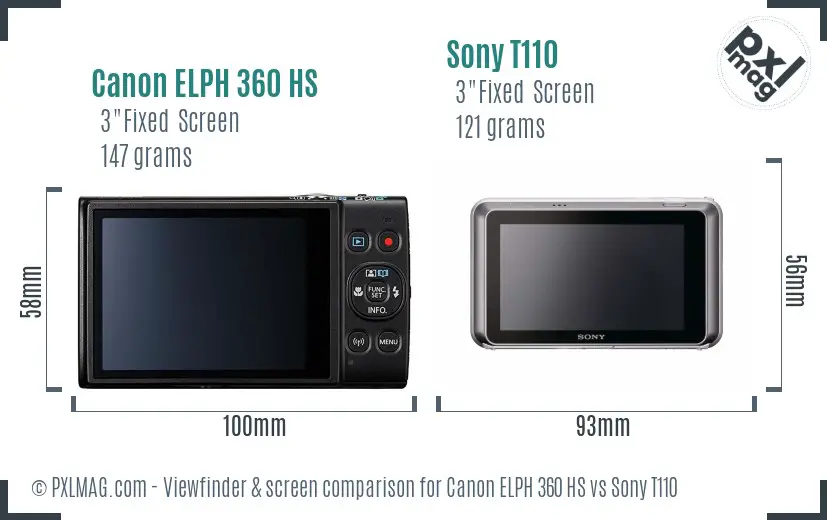 Canon ELPH 360 HS vs Sony T110 Screen and Viewfinder comparison