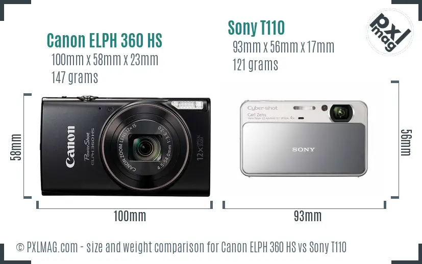 Canon ELPH 360 HS vs Sony T110 size comparison