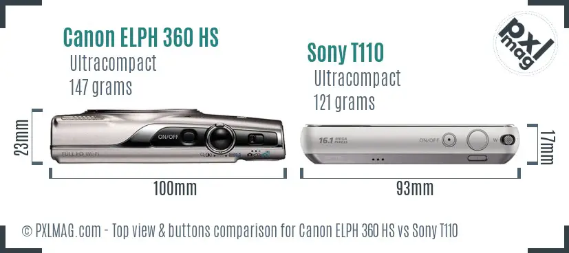 Canon ELPH 360 HS vs Sony T110 top view buttons comparison