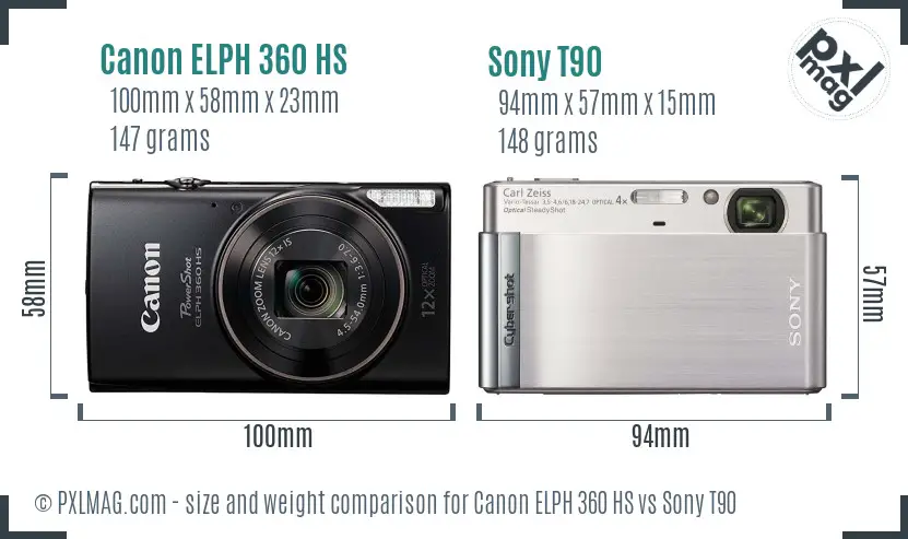 Canon ELPH 360 HS vs Sony T90 size comparison