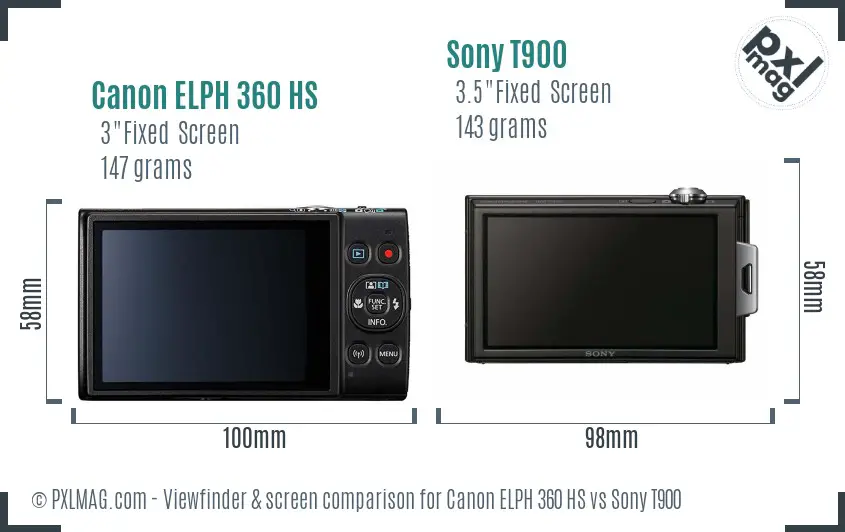 Canon ELPH 360 HS vs Sony T900 Screen and Viewfinder comparison