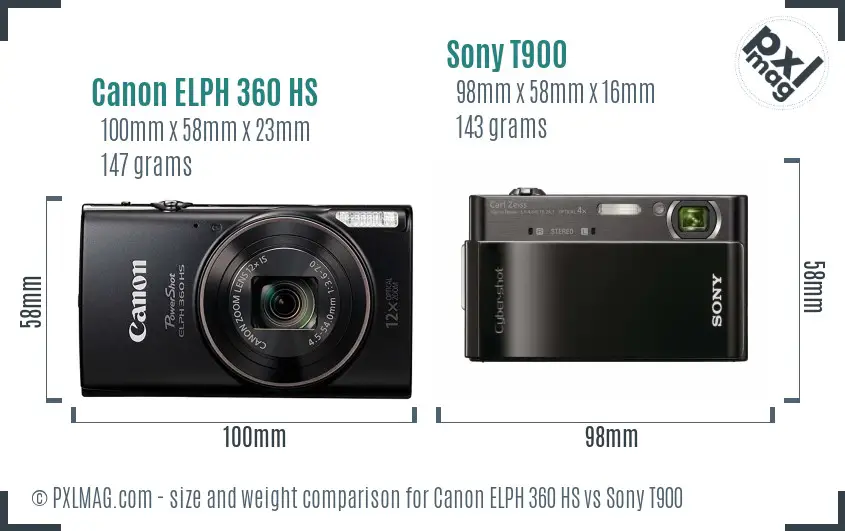 Canon ELPH 360 HS vs Sony T900 size comparison