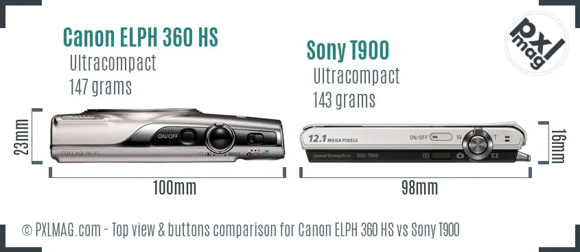 Canon ELPH 360 HS vs Sony T900 top view buttons comparison