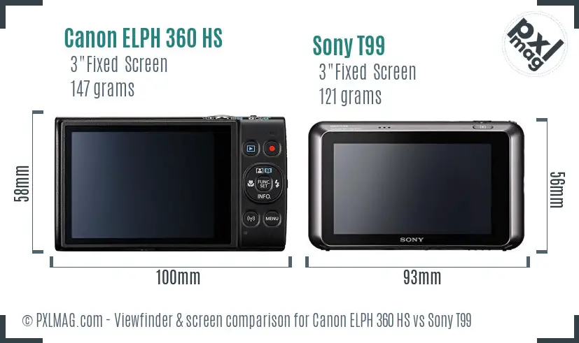 Canon ELPH 360 HS vs Sony T99 Screen and Viewfinder comparison