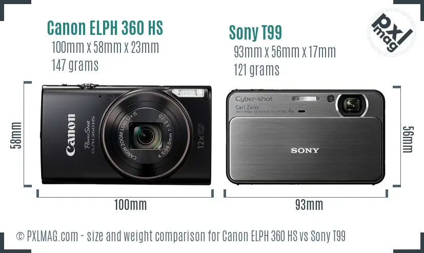 Canon ELPH 360 HS vs Sony T99 size comparison