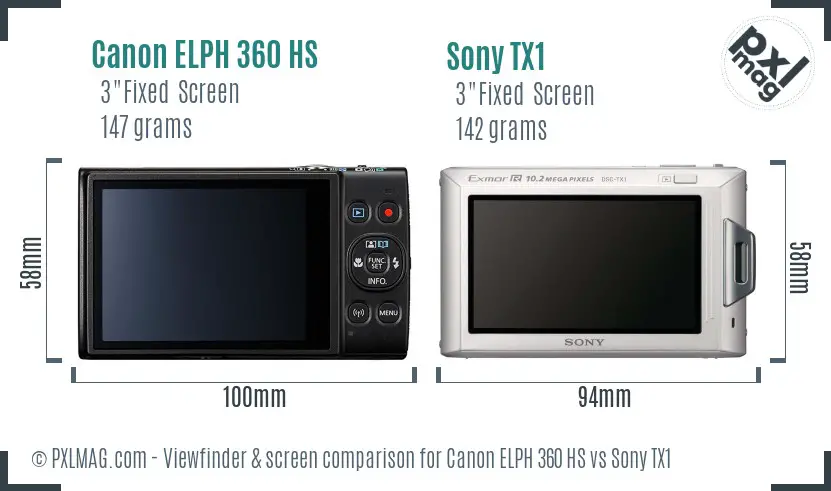 Canon ELPH 360 HS vs Sony TX1 Screen and Viewfinder comparison