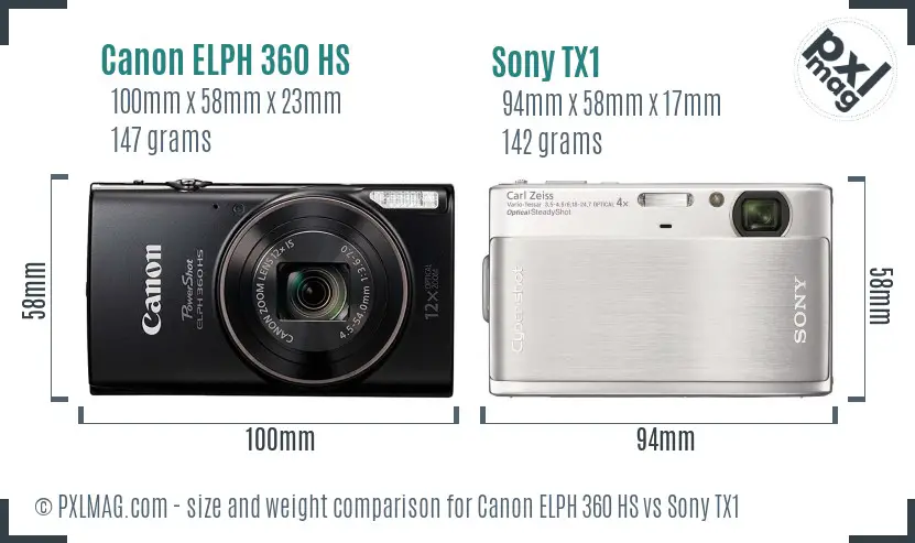 Canon ELPH 360 HS vs Sony TX1 size comparison