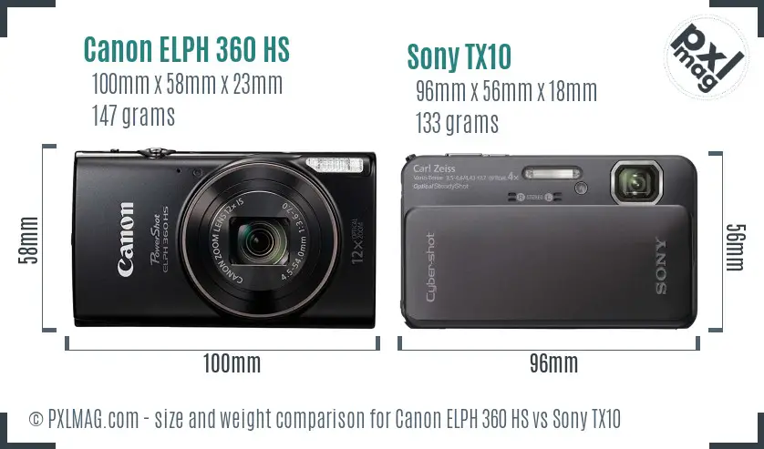 Canon ELPH 360 HS vs Sony TX10 size comparison