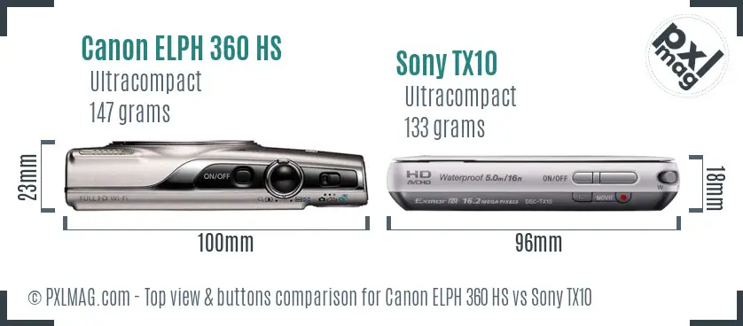 Canon ELPH 360 HS vs Sony TX10 top view buttons comparison