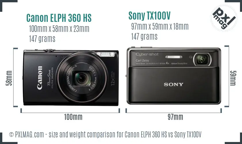 Canon ELPH 360 HS vs Sony TX100V size comparison