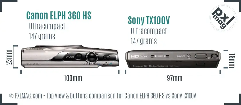 Canon ELPH 360 HS vs Sony TX100V top view buttons comparison