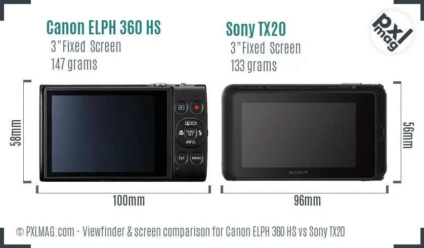 Canon ELPH 360 HS vs Sony TX20 Screen and Viewfinder comparison