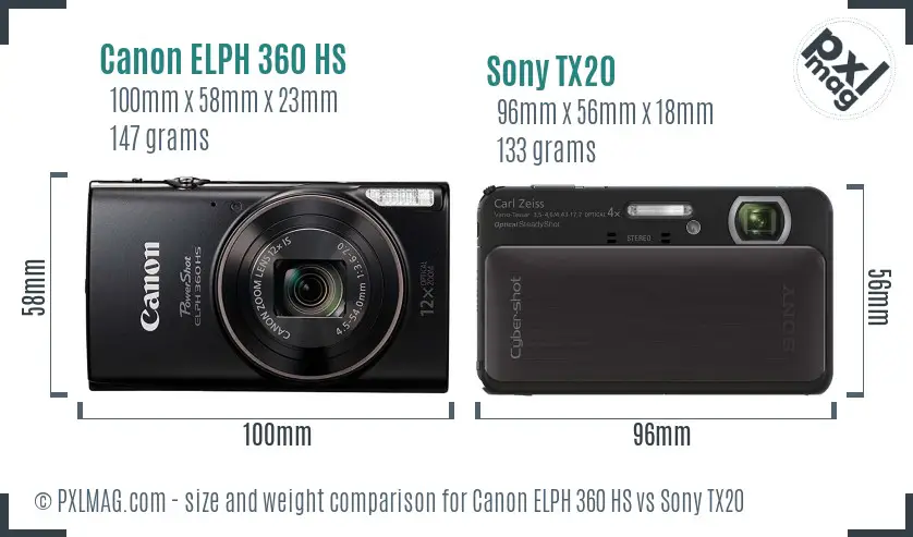 Canon ELPH 360 HS vs Sony TX20 size comparison