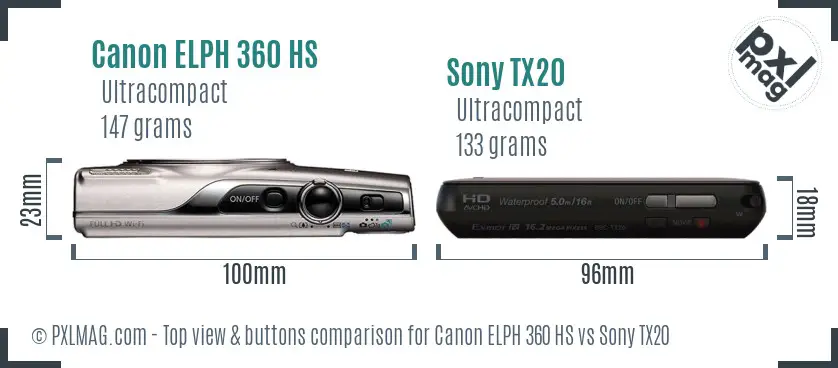 Canon ELPH 360 HS vs Sony TX20 top view buttons comparison